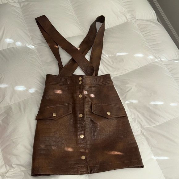 Zara Brown Faux Snake Skin Leather Skirt Jumpr - Picture 1 of 4